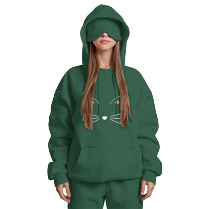 Travel Nap Grass Green Hoodie with Built-in Eye Mask