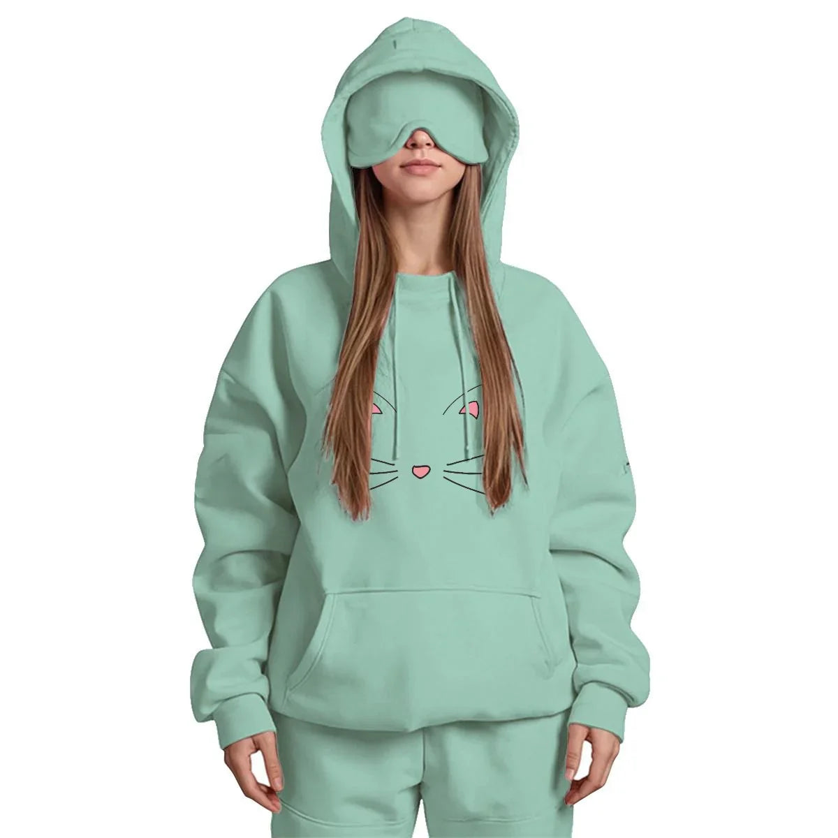 Travel Nap Mint Hoodie with Built-in Eye Mask