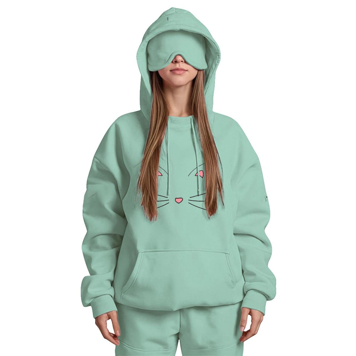 Travel Nap Mint Hoodie with Built-in Eye Mask