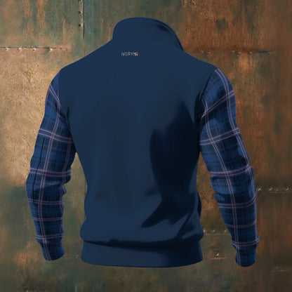 Plaid Luxury Navy Thick Knit Fleece Jacket