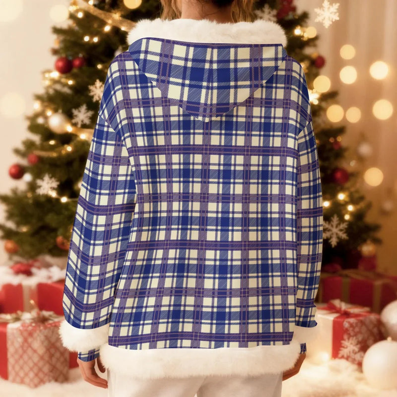 Navy Blue Fleece Hoodie With Decorative Trim