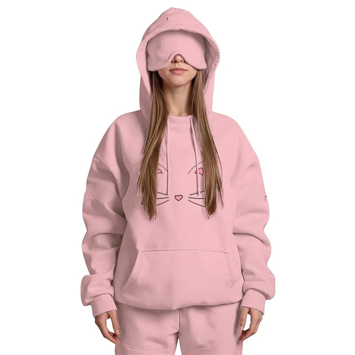 Travel Nap Pink Hoodie with Built-in Eye Mask