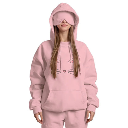 Travel Nap Pink Hoodie with Built-in Eye Mask