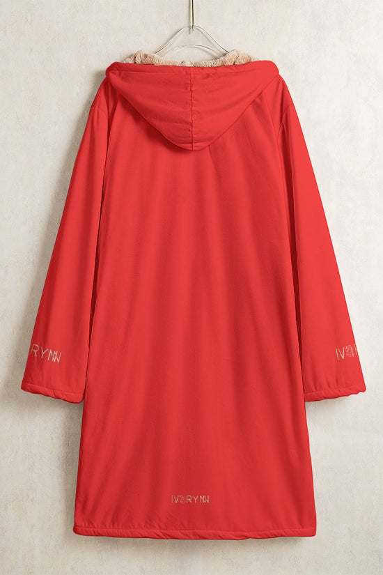 Horn Button Red Long Fleece Windbreaker