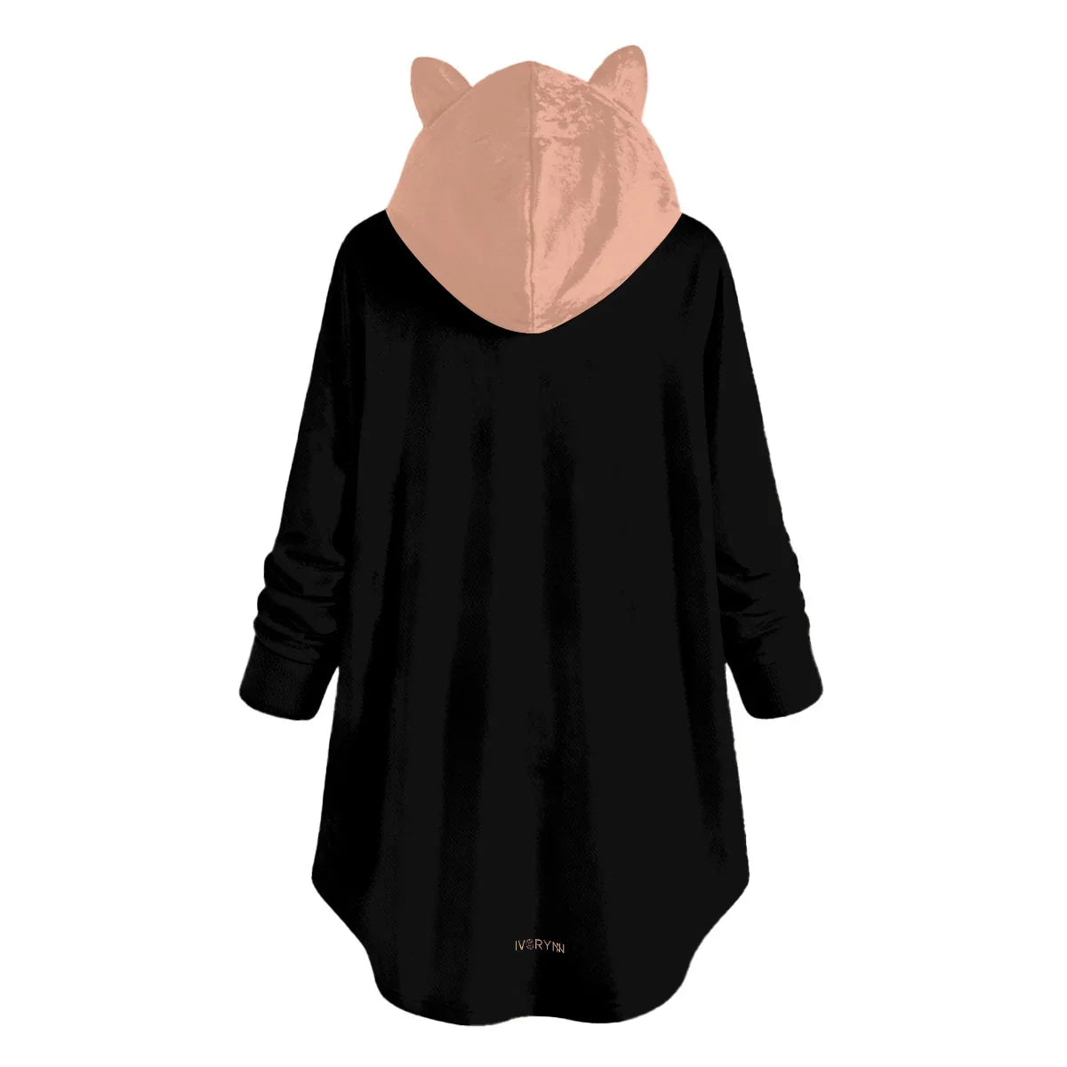 Black Nude Flannel Hoodie with Cat Ears