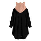 Black Nude Flannel Hoodie with Cat Ears
