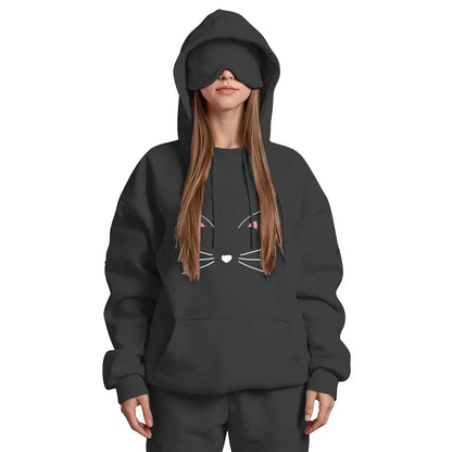 Travel Nap Balck Hoodie with Built-in Eye Mask