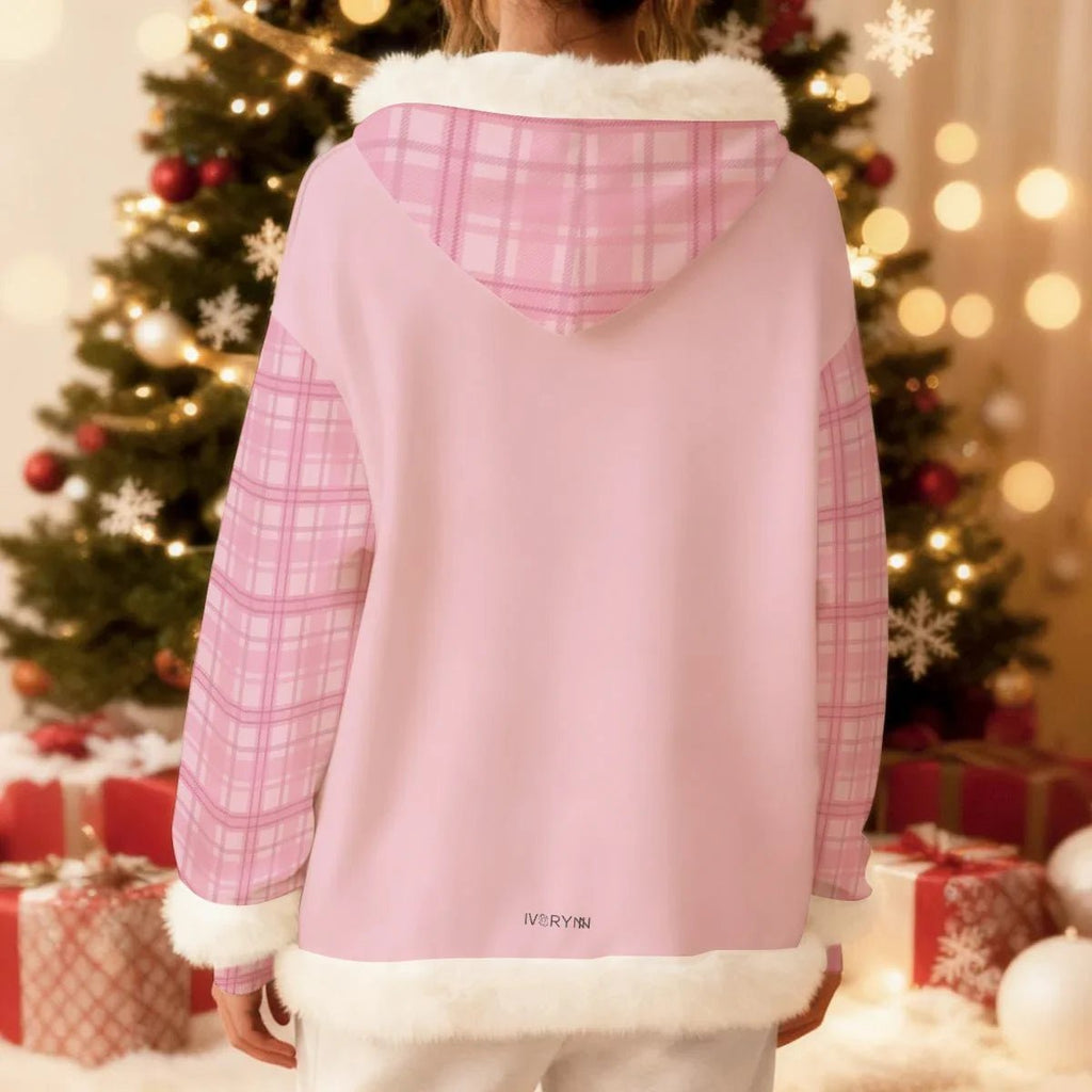 Merry Christmas Fleece Hoodie With Decorative Trim