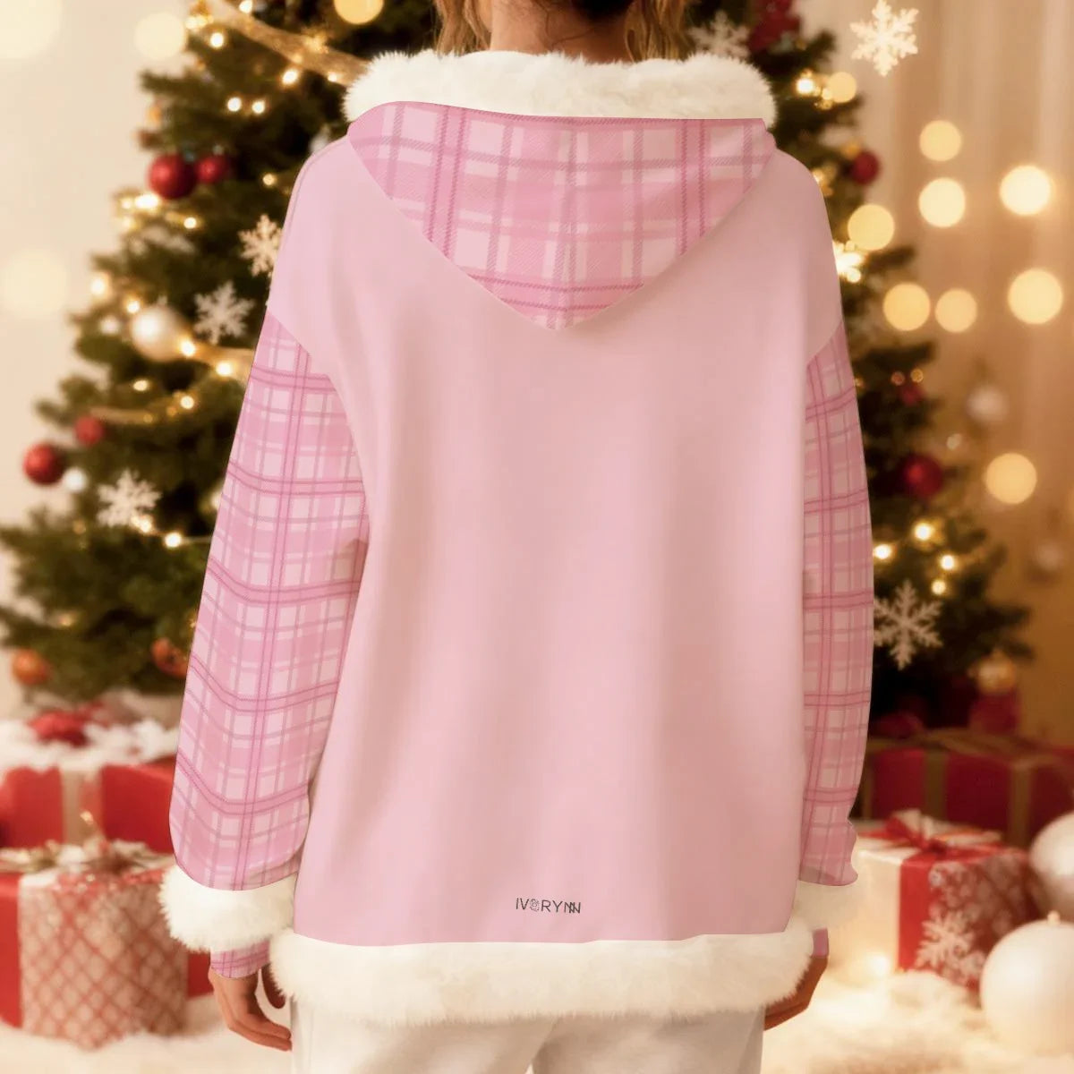 Merry Christmas Fleece Hoodie With Decorative Trim