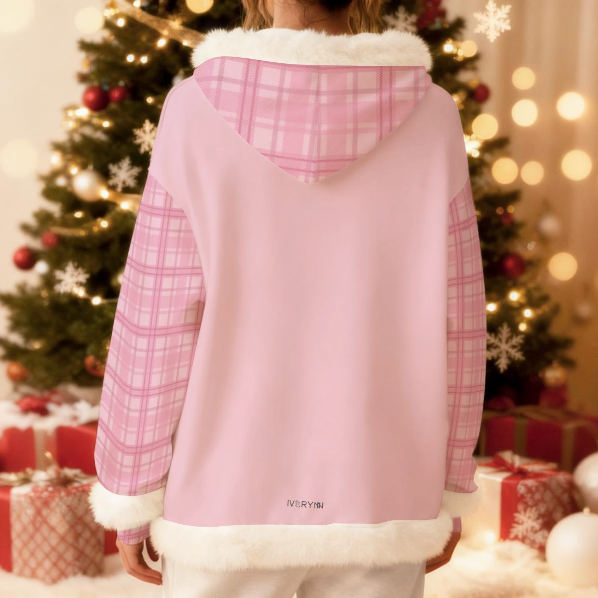 Merry Christmas Fleece Hoodie With Decorative Trim