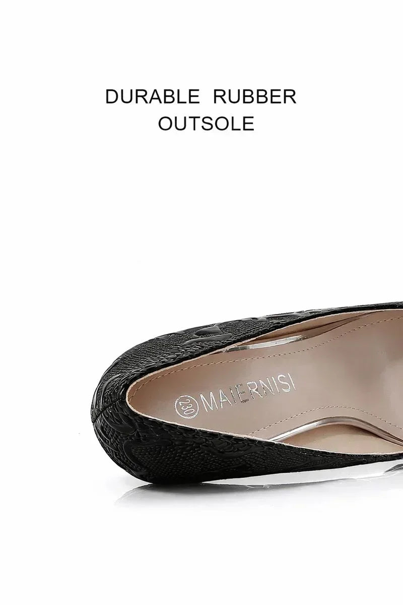 Embossed Snake Ultra High Heels Black Pumps