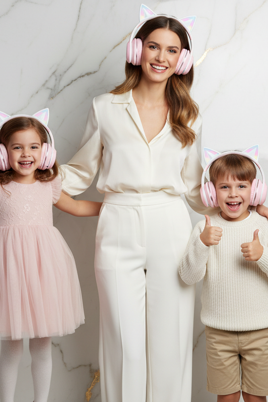 عائلة ترتدي السماعة الوردية - لقطة 3