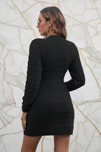 Cable-Knit Openwork Black Sweater Dress