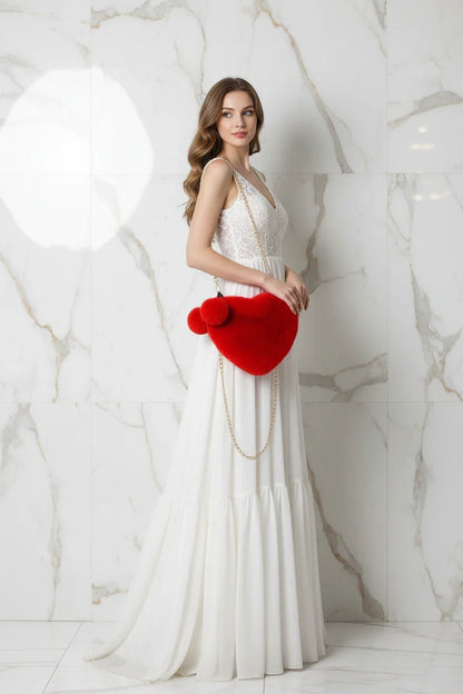 Korean Style Red Love Chain Fluff Bag