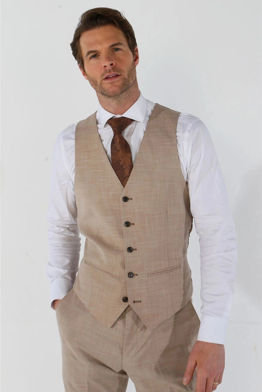 3 Piece Summer Wedding Fit Beige Suit