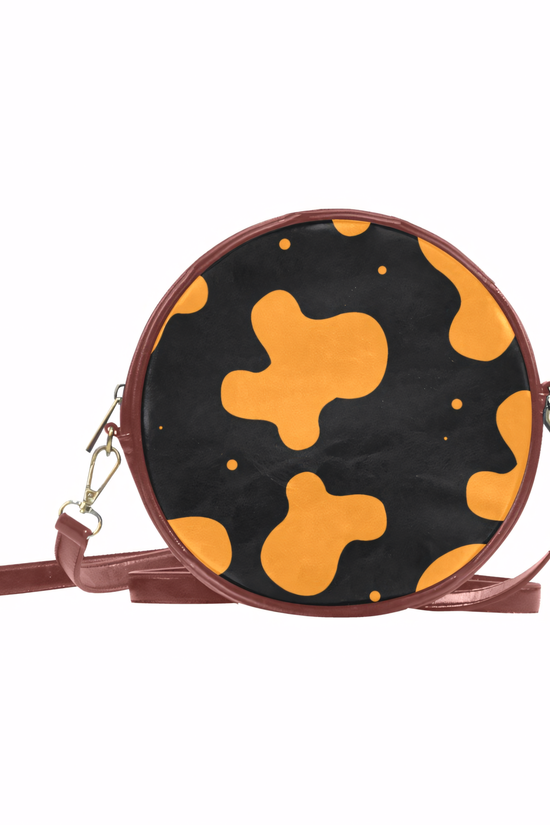 Orange Spots Round Brown Crossbody Bag
