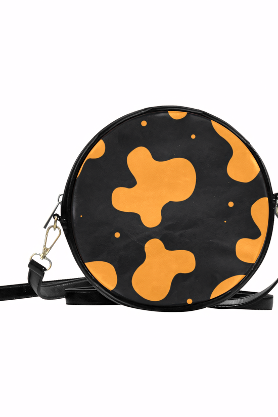 Orange Spots Round Black Crossbody Bag