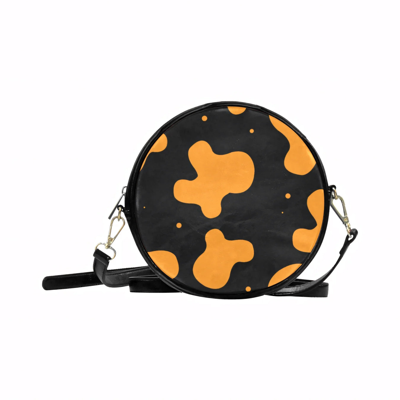Orange Spots Round Black Crossbody Bag