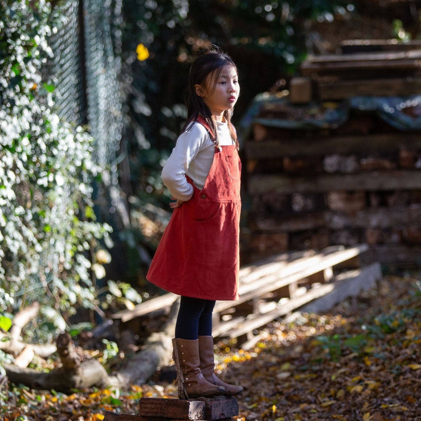 Hazelnut Organic Cotton Classic Pinafore Dress, Soft Corduroy for Kids & Baby