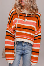 Orange Stripe Drop Shoulder Cropped Pullover