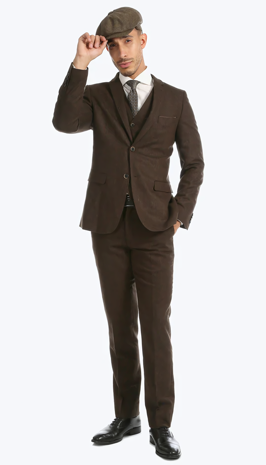 3-Piece Slim Fit Cognac Suit