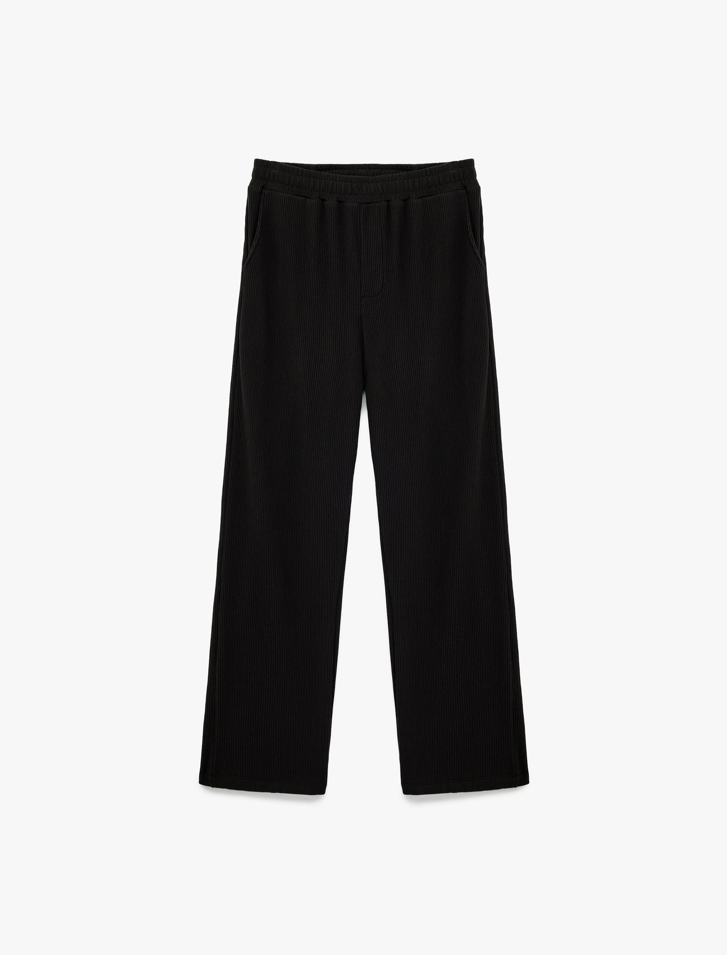 Black Cotton Ribbed Elastic Waist Sweatpants with Practical Pocket Detail