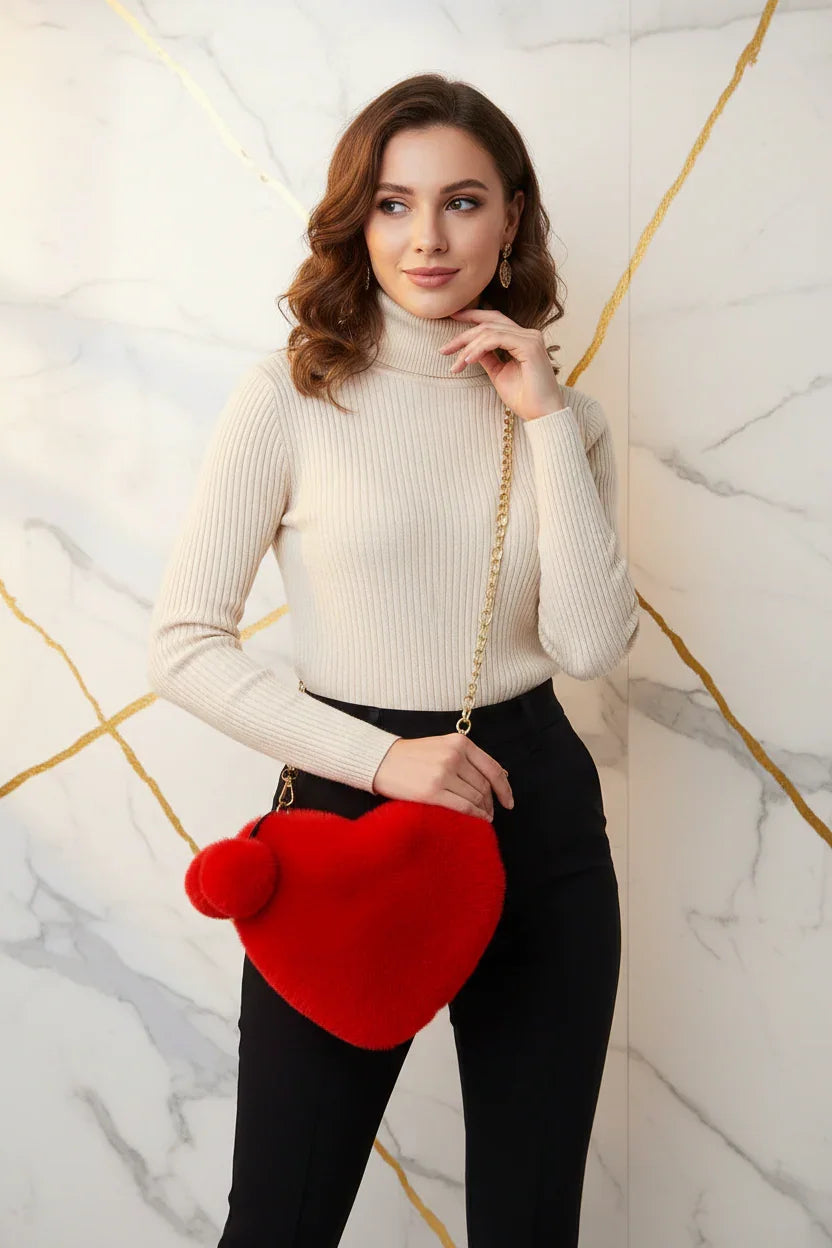 Korean Style Red Love Chain Fluff Bag