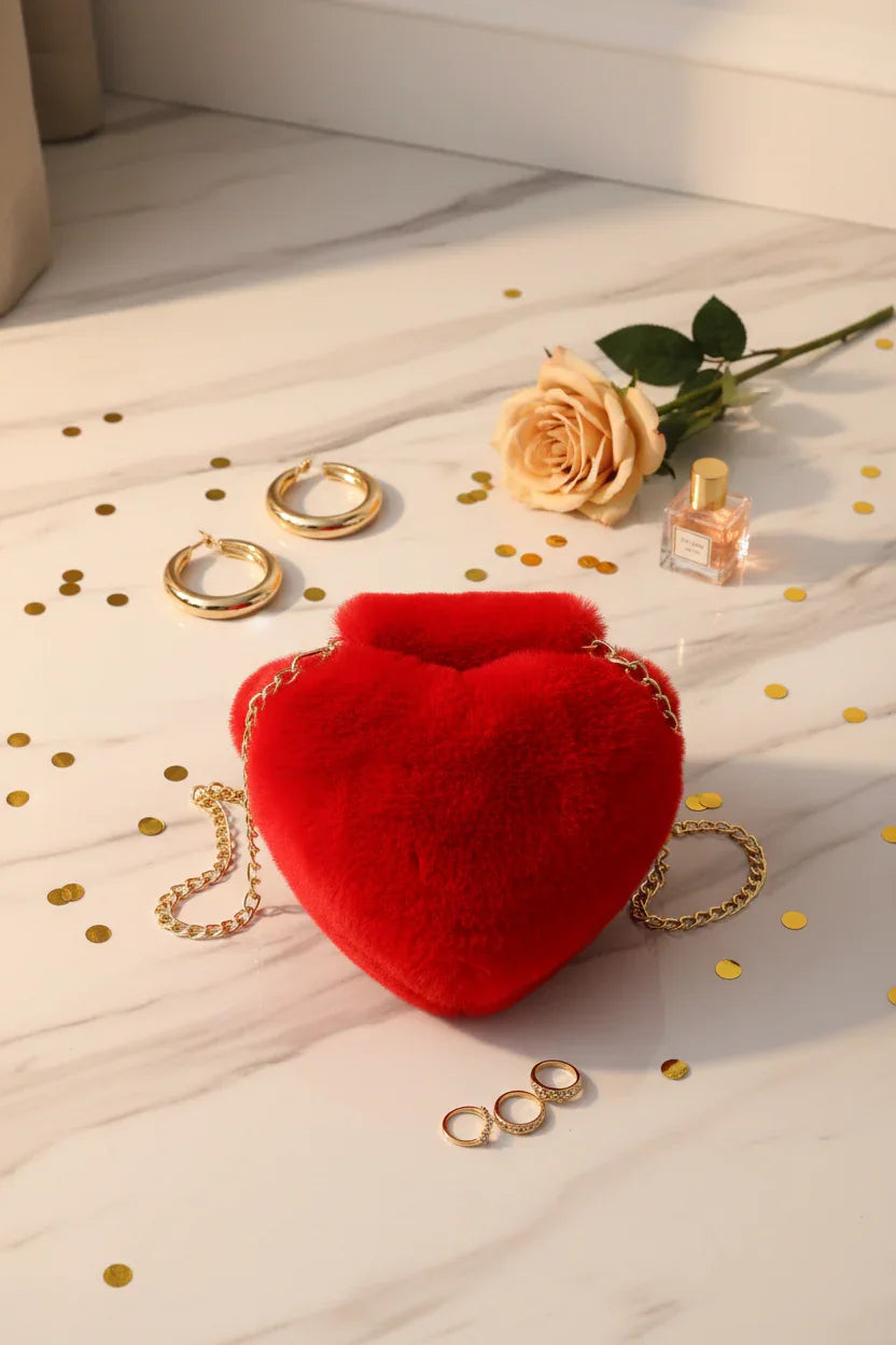 Korean Style Red Love Chain Fluff Bag