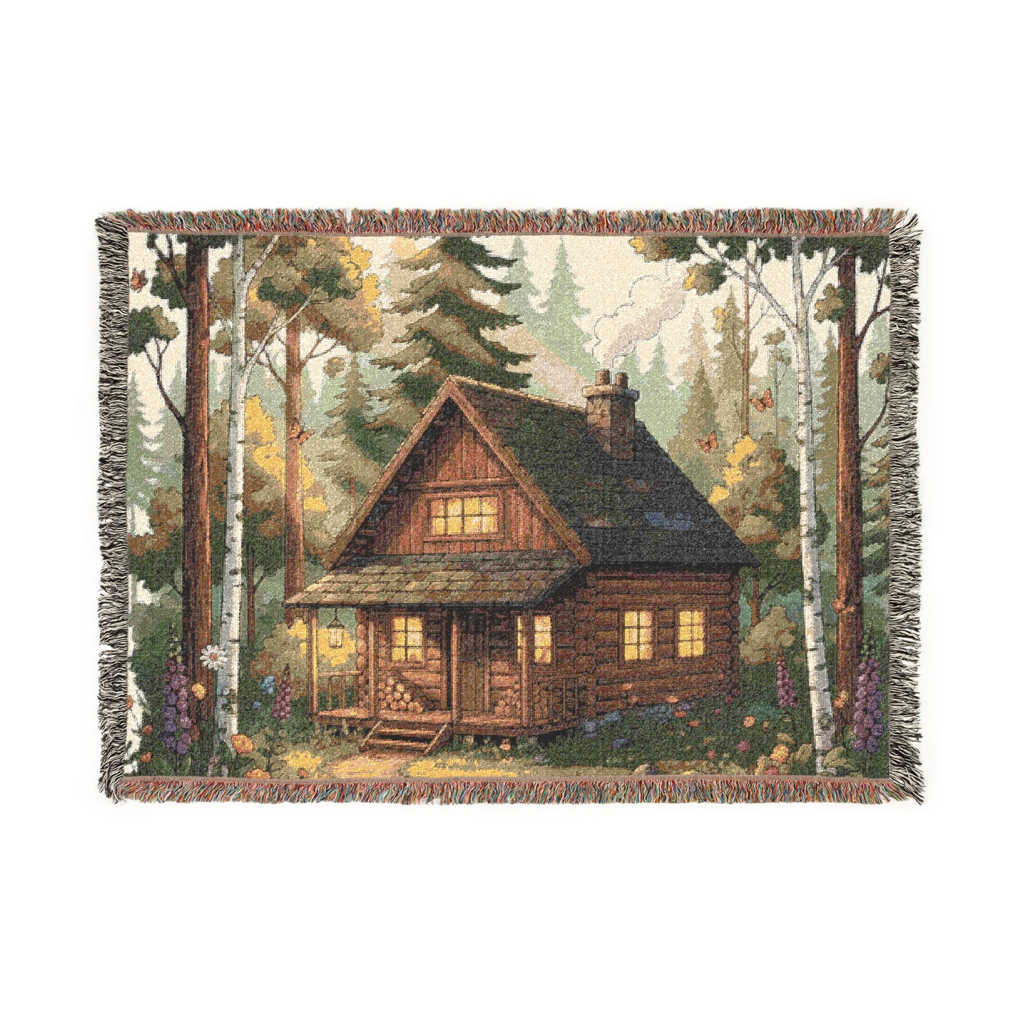 Cozy Woodland Cabin Cottage Tapestry Throw Blanket