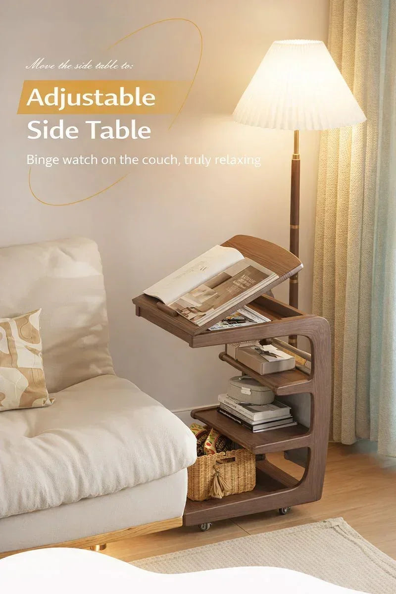 Solid Wood Movable Sofa Side Table
