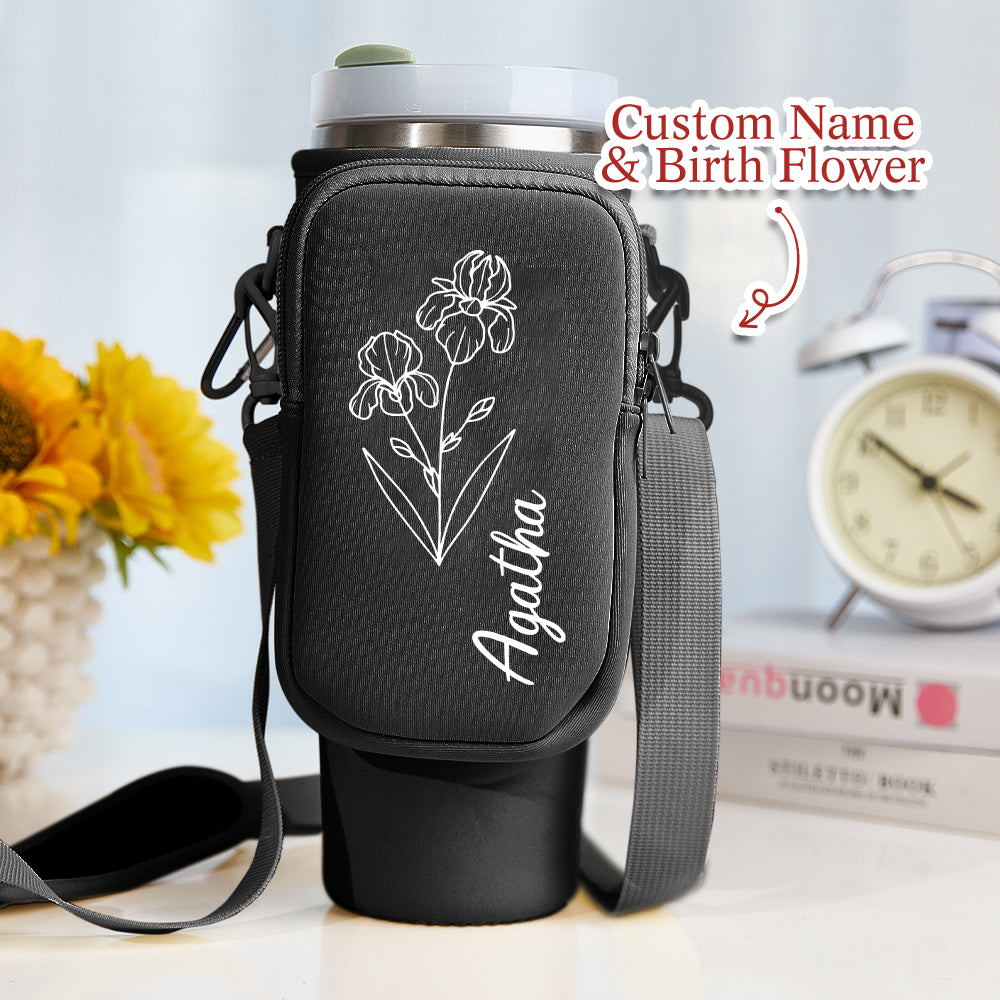 Birth Flower Waterproof Bottle Carrier Tumbler Bag