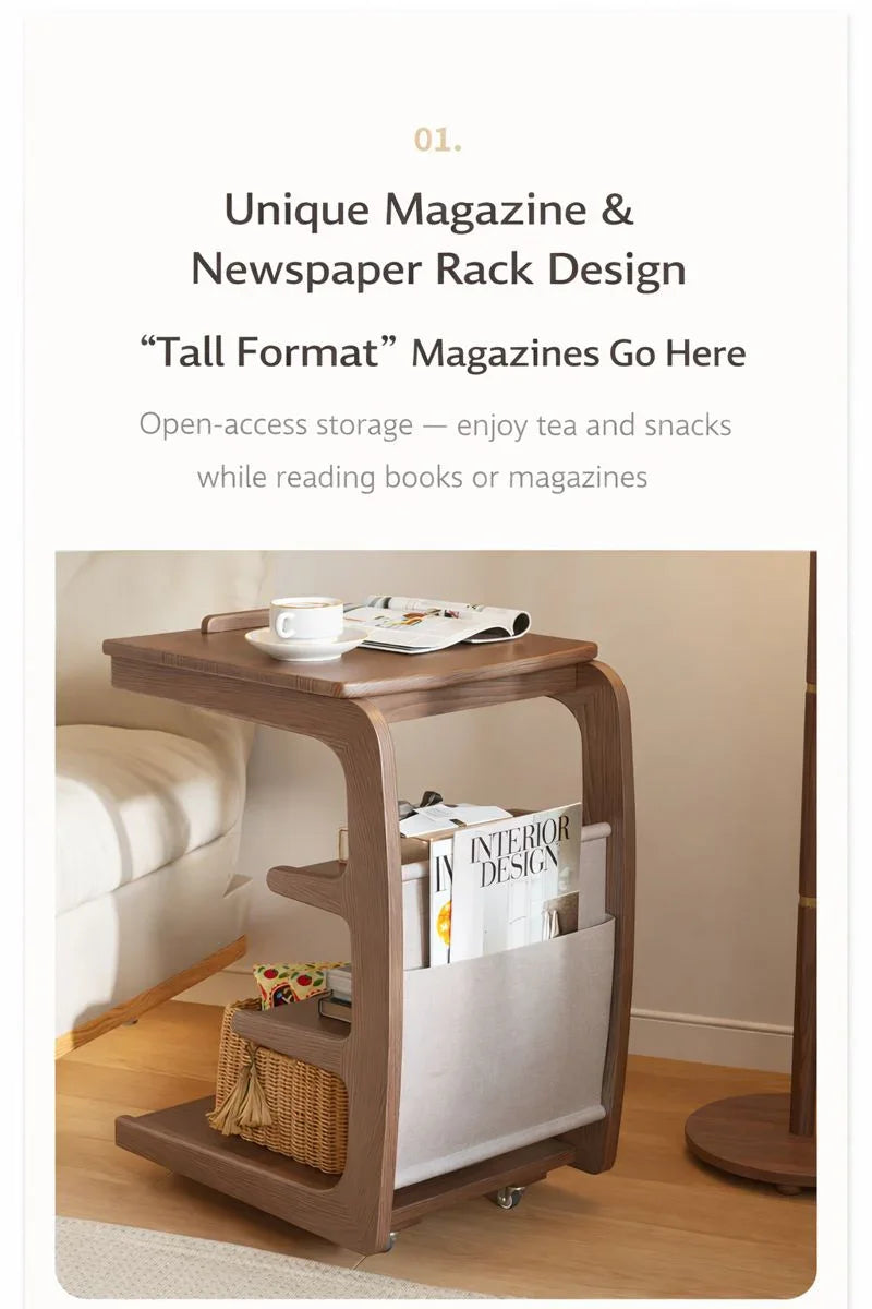 Solid Wood Movable Sofa Side Table