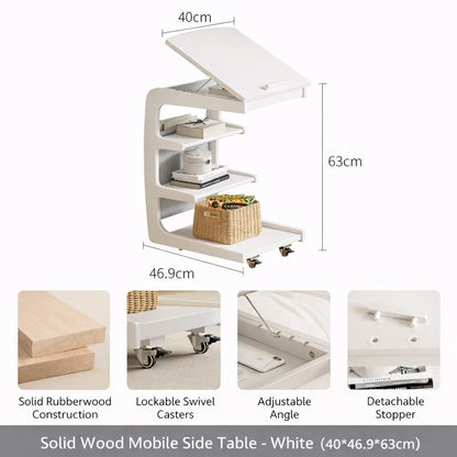 Solid Wood Movable Sofa Side Table