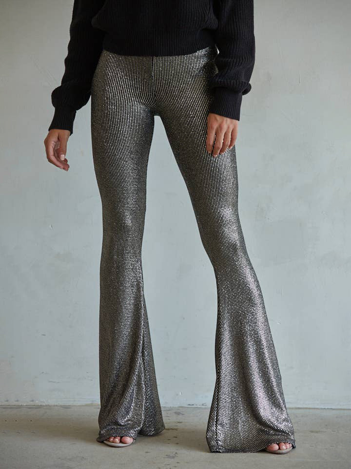 Comfortable High Waist Rib Knit Bootcut Pants