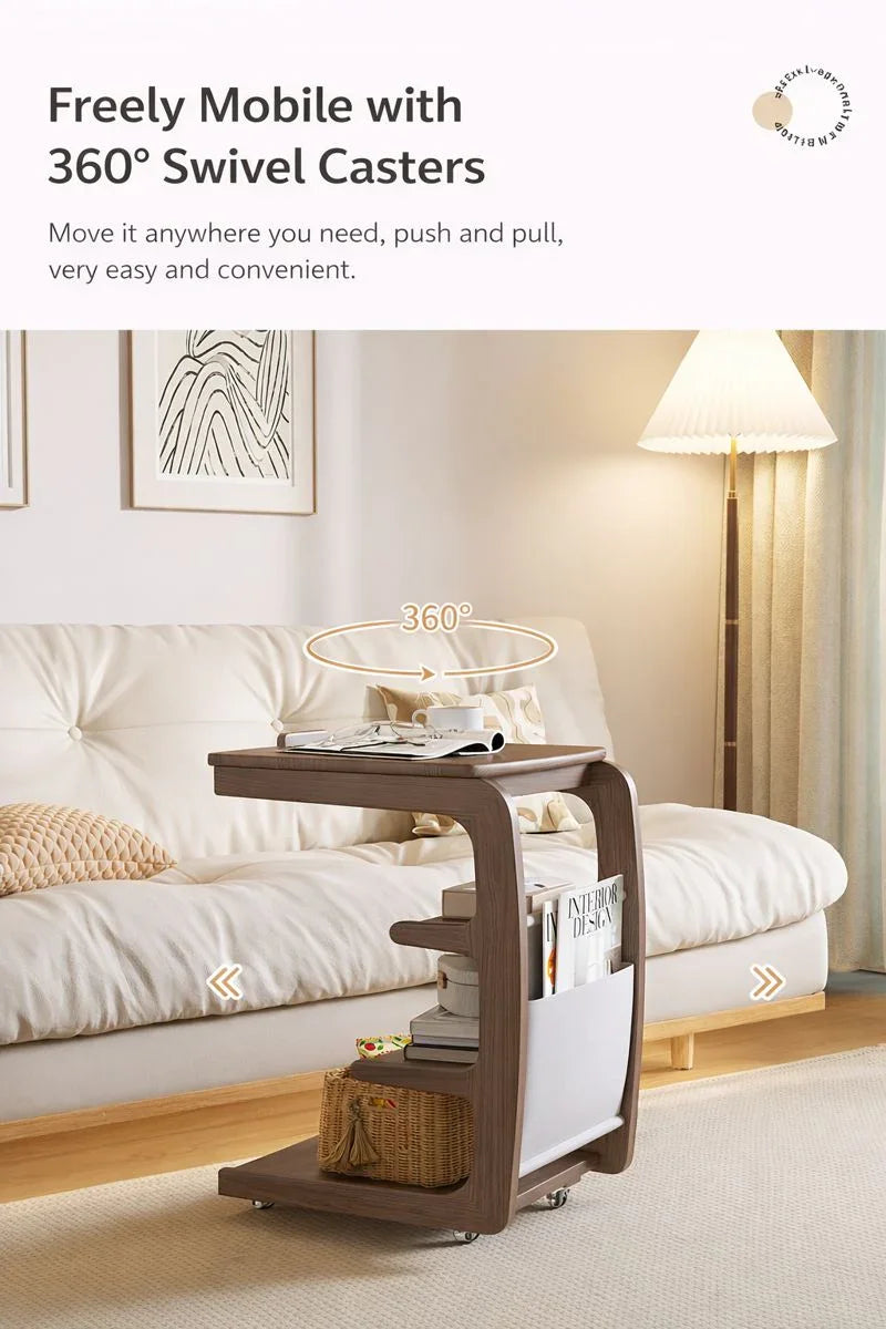 Solid Wood Movable Sofa Side Table