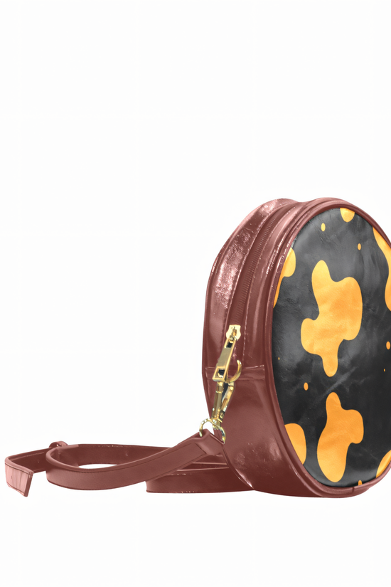 Orange Spots Round Brown Crossbody Bag