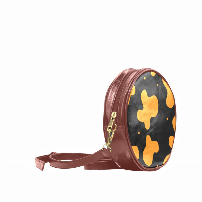 Orange Spots Round Brown Crossbody Bag