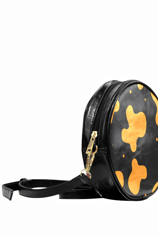 Orange Spots Round Black Crossbody Bag