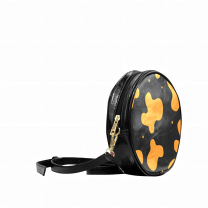 Orange Spots Round Black Crossbody Bag