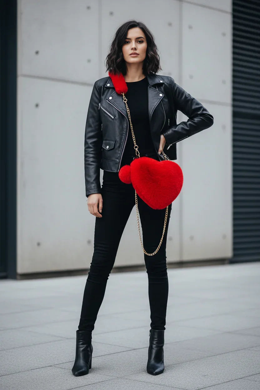 Korean Style Red Love Chain Fluff Bag