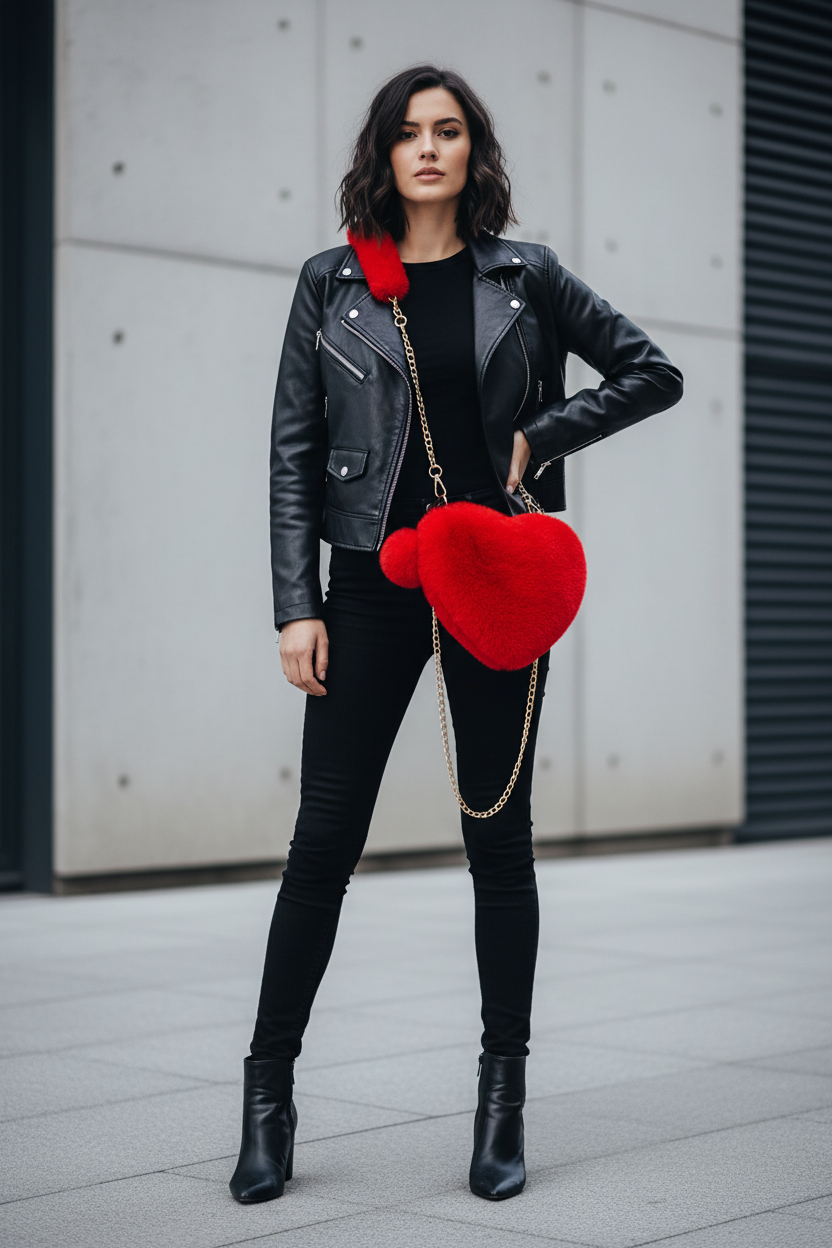 Korean Style Red Love Chain Fluff Bag