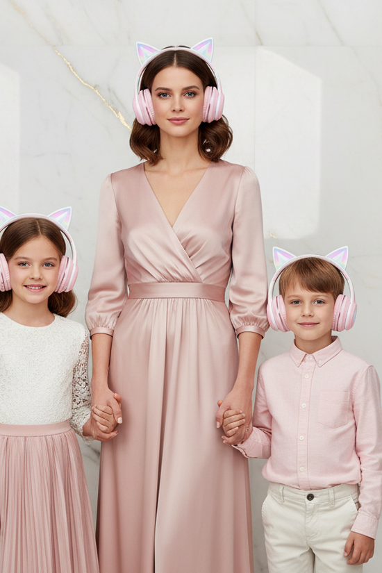 عائلة ترتدي السماعة الوردية - لقطة 4