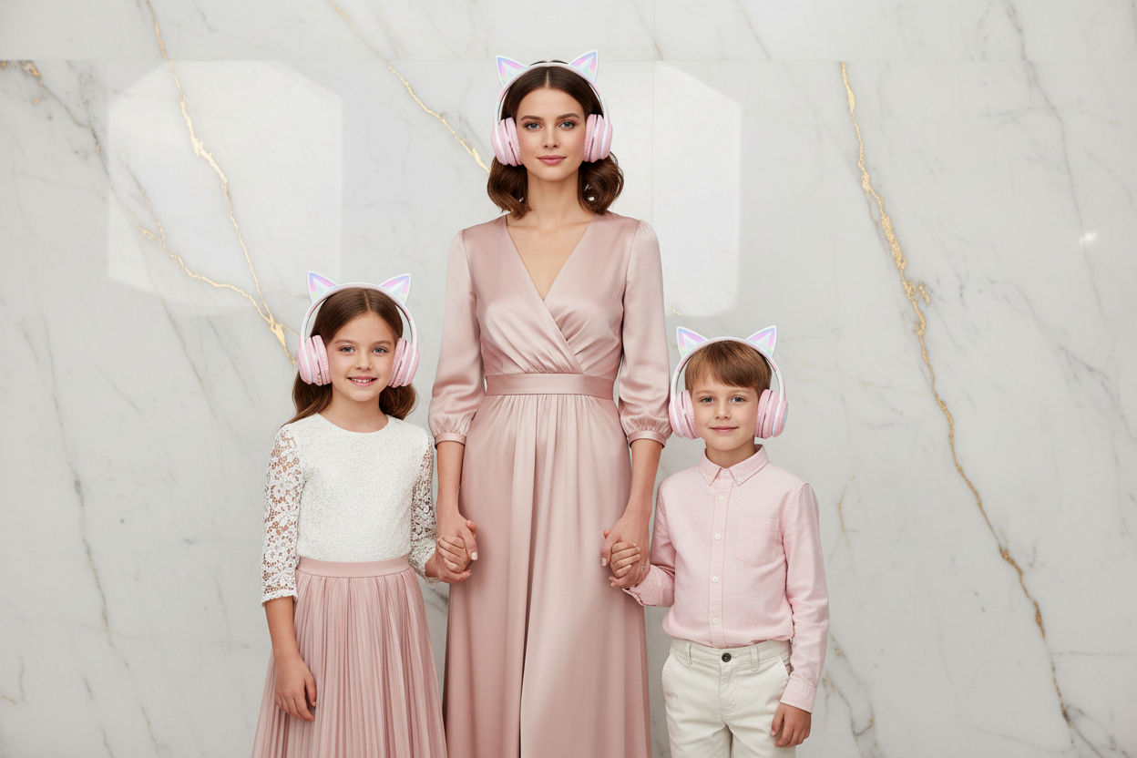 عائلة ترتدي السماعة الوردية - لقطة 4