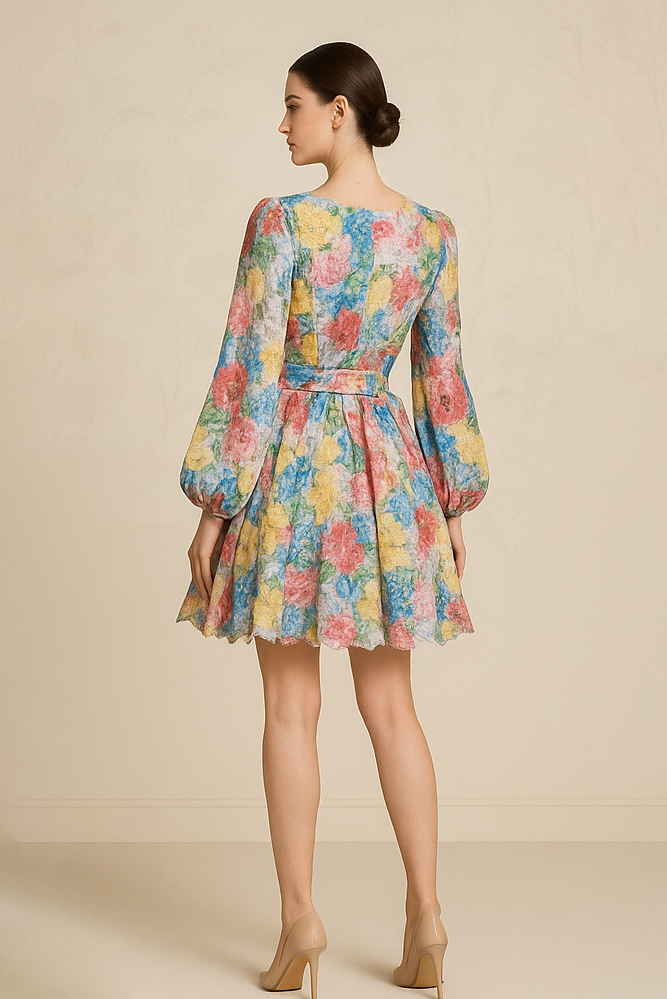 Fairycore V-Neck Casual Midi Puff Dress