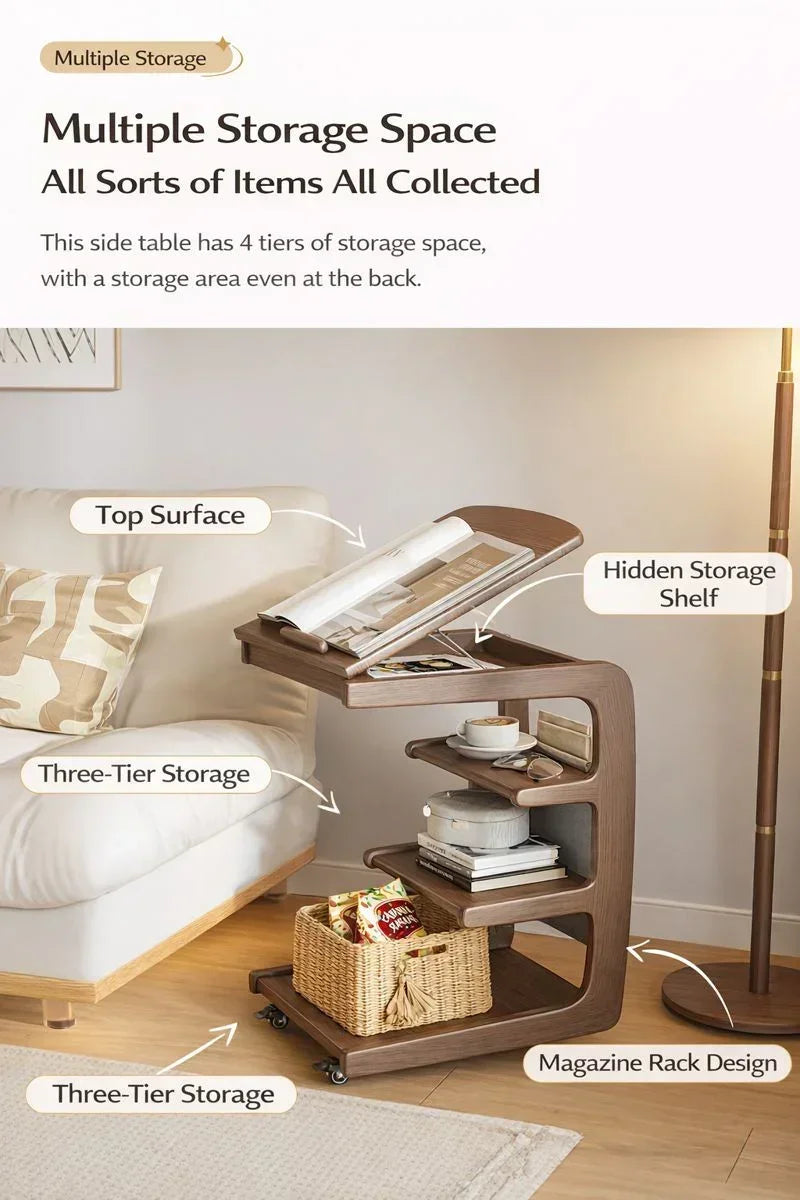 Solid Wood Movable Sofa Side Table