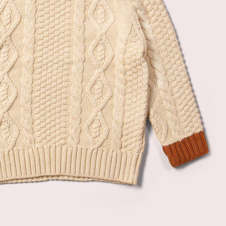 Little Green Radicals Organic Cotton Oatmeal Aran Snuggly Knitted Jumper
