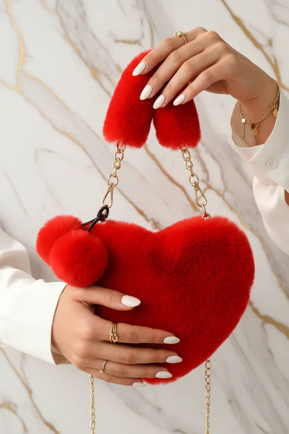 Korean Style Red Love Chain Fluff Bag