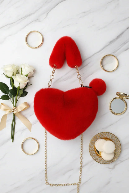 Korean Style Red Love Chain Fluff Bag