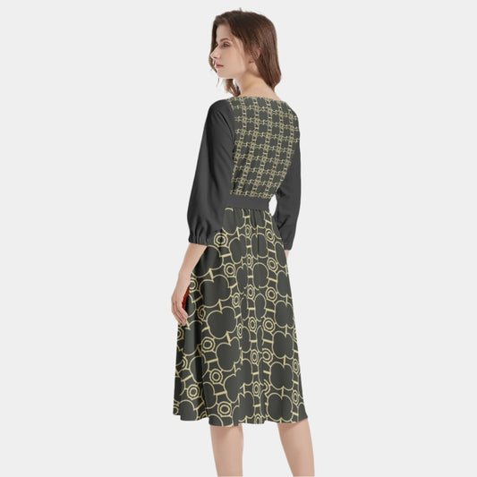 IVORY Boat Neck Belted Flared Dress