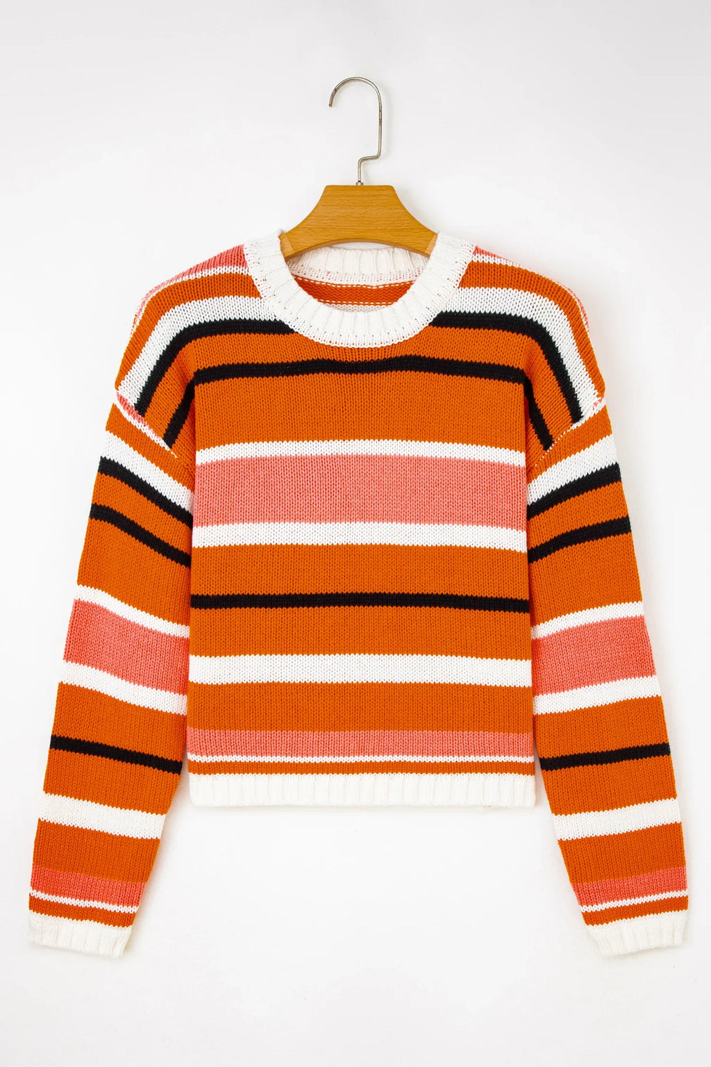 Orange Stripe Drop Shoulder Cropped Pullover